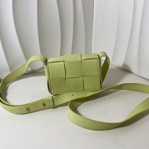 BOTTEGA VENETA Mini Cassette Crossbody Bag Light Green Intrecciato Leather